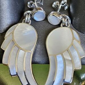 Peruvian Artistry Multi Gemstone 12.80 ctw White Lupe Wing Earrings in Sterling